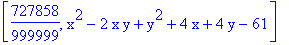 [727858/999999, x^2-2*x*y+y^2+4*x+4*y-61]